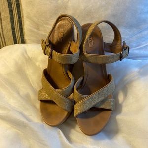 Gold strapped Ugg wedges